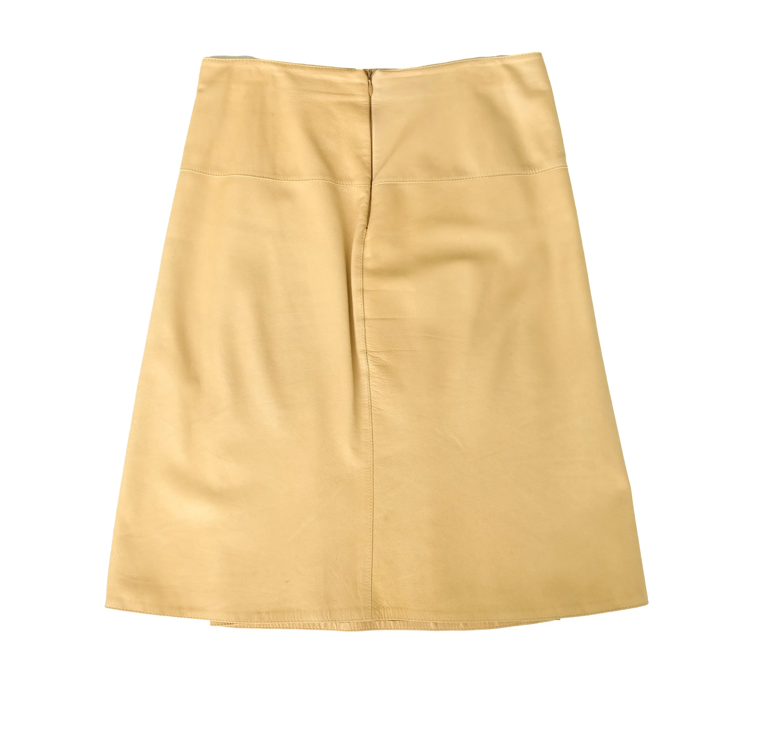 Marni Pleated Biscuit Leather Skirt, UK8