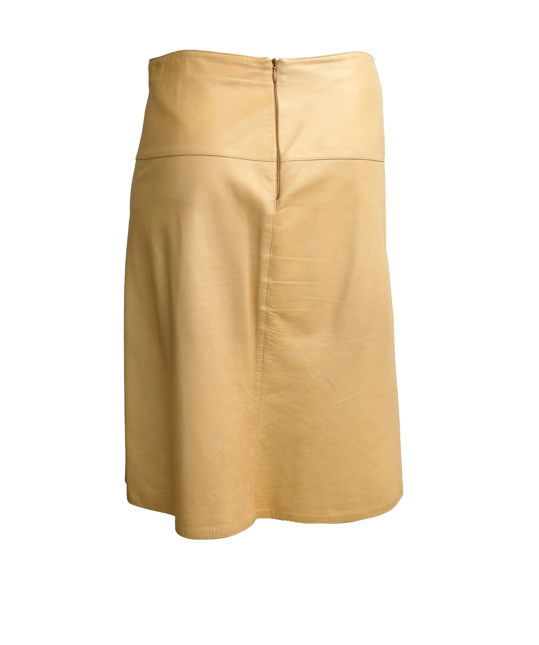 Marni Pleated Biscuit Leather Skirt, UK8