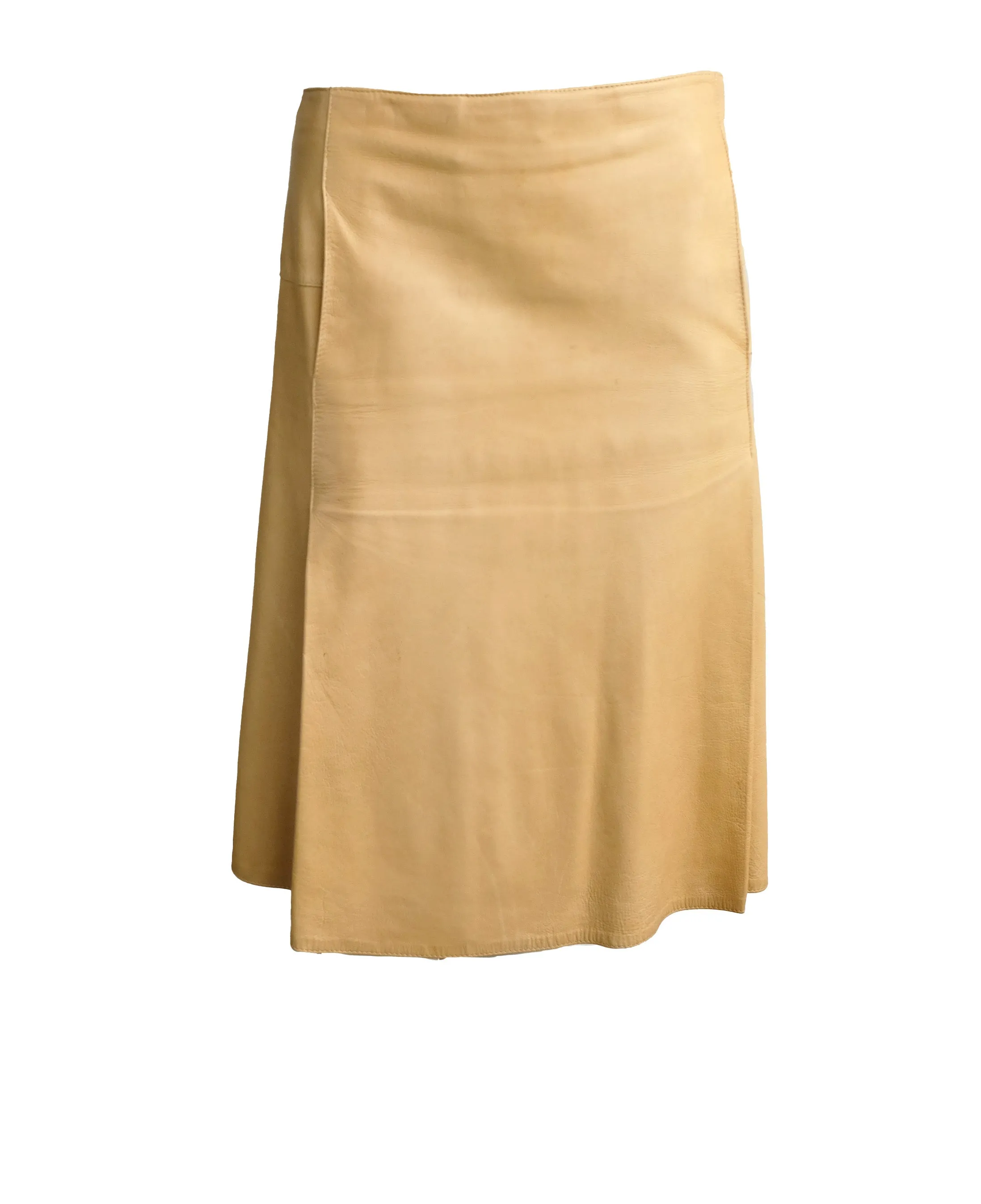 Marni Pleated Biscuit Leather Skirt, UK8