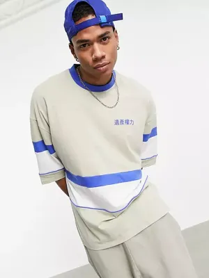 Men's Graphic Printed Oversized Striped T-Shirt,Multi
