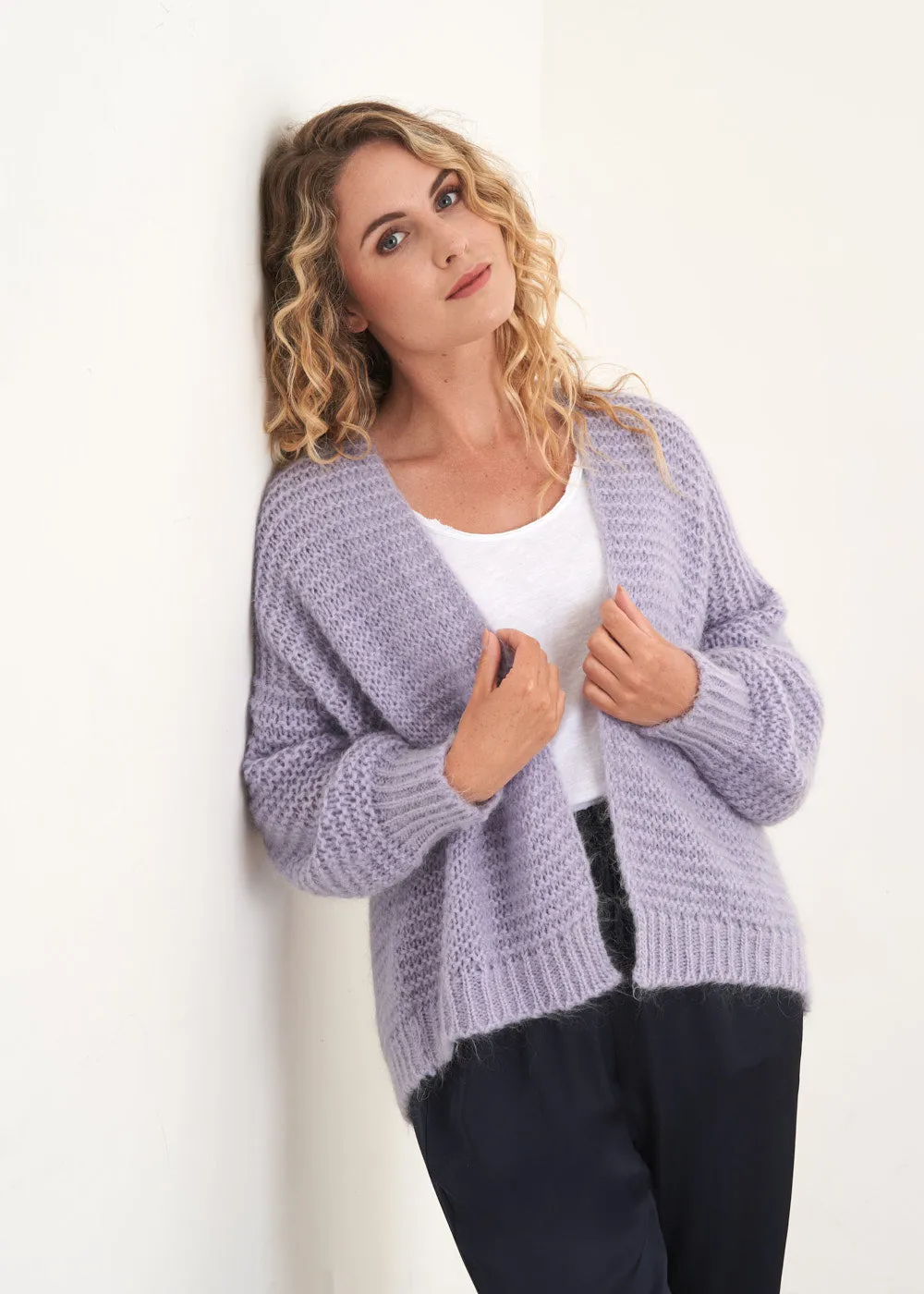 MINA CHUNKY KNIT CARDIGAN  - LILAC