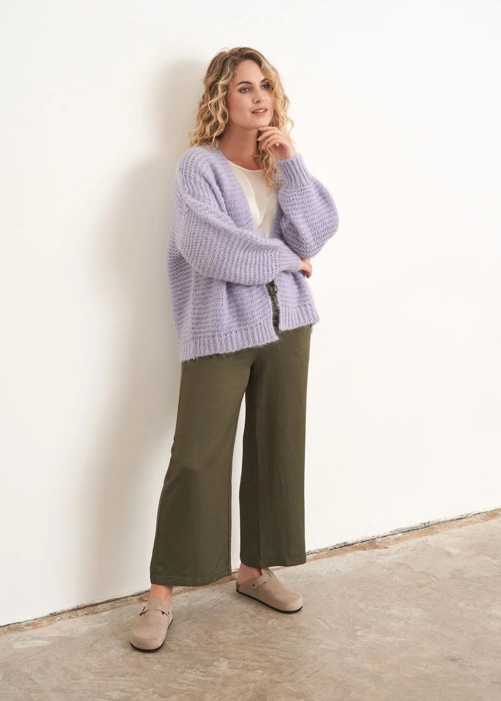 MINA CHUNKY KNIT CARDIGAN  - LILAC