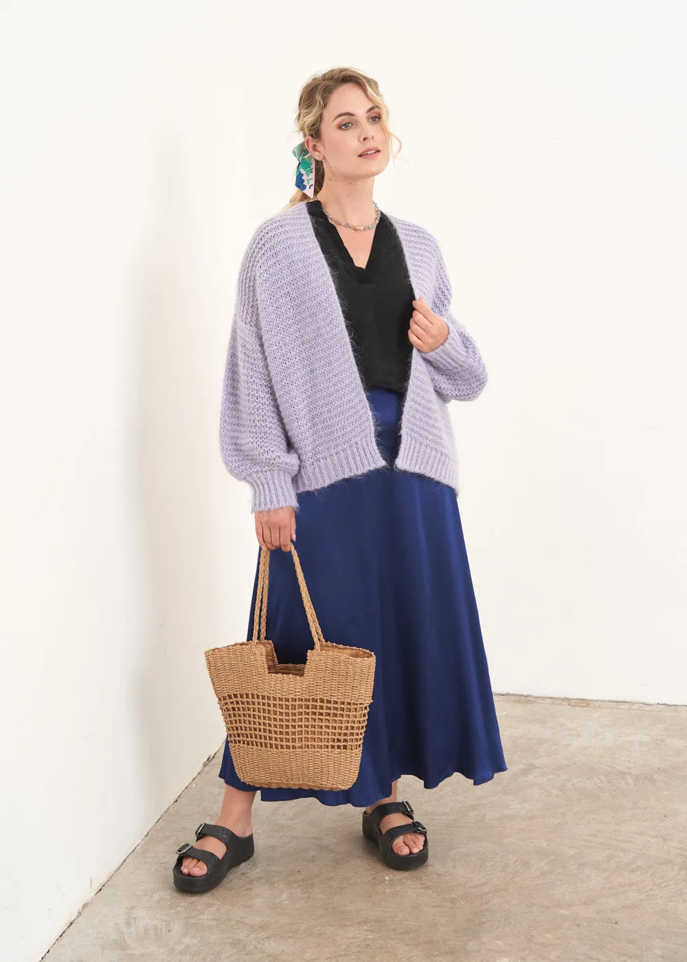 MINA CHUNKY KNIT CARDIGAN  - LILAC