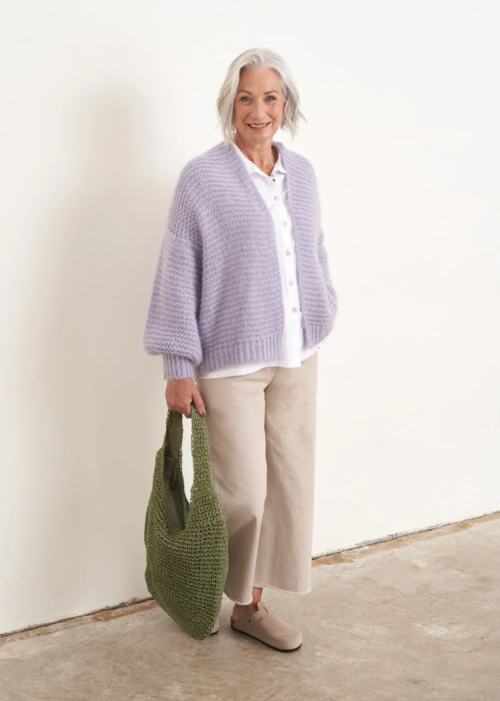 MINA CHUNKY KNIT CARDIGAN  - LILAC