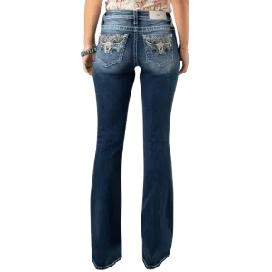 Miss Me Women's Tropical Longhorn High Rise Bootcut Jeans M3891B