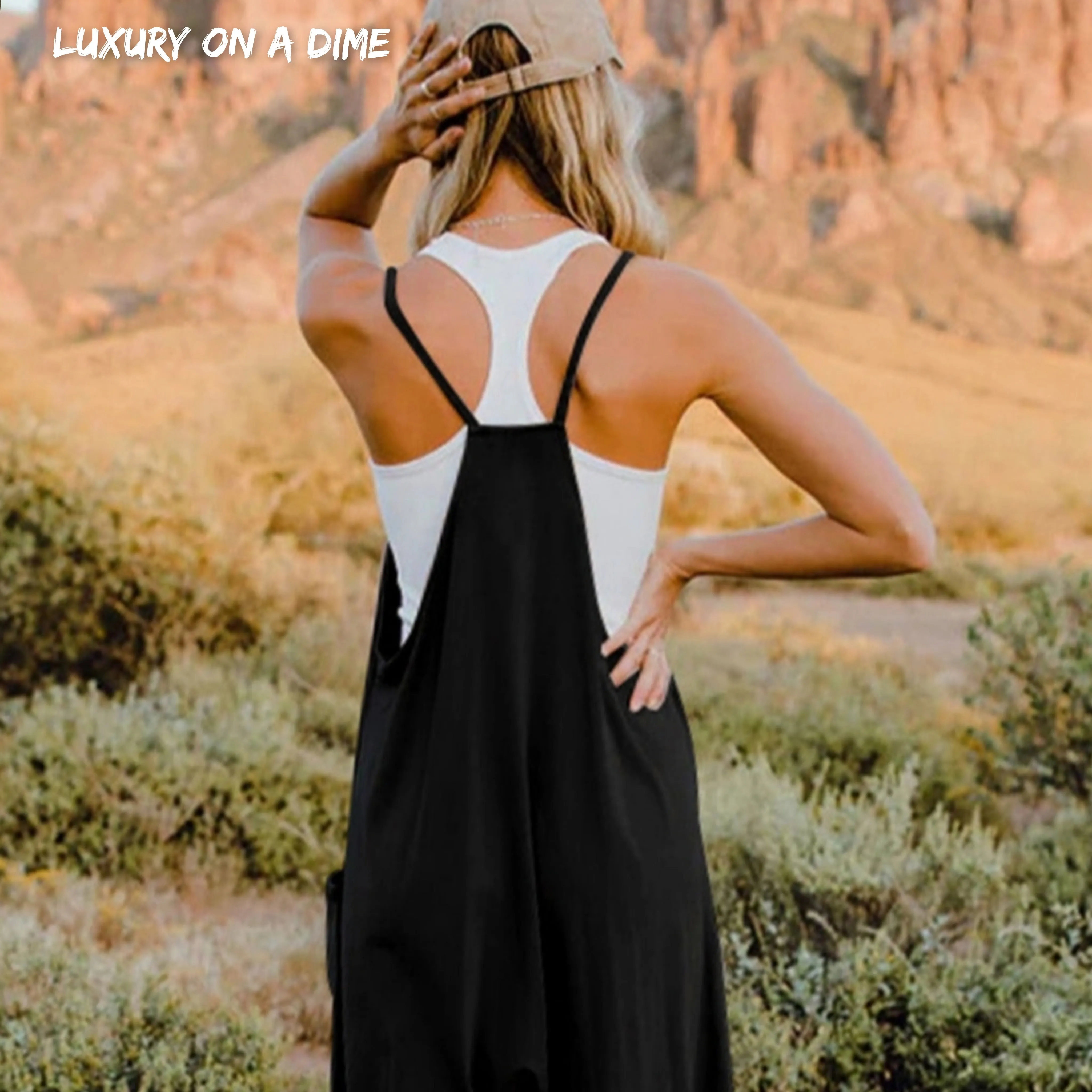 Oversized Hippie V-Neck Sleeveless Pant Pocket Jumpsuit