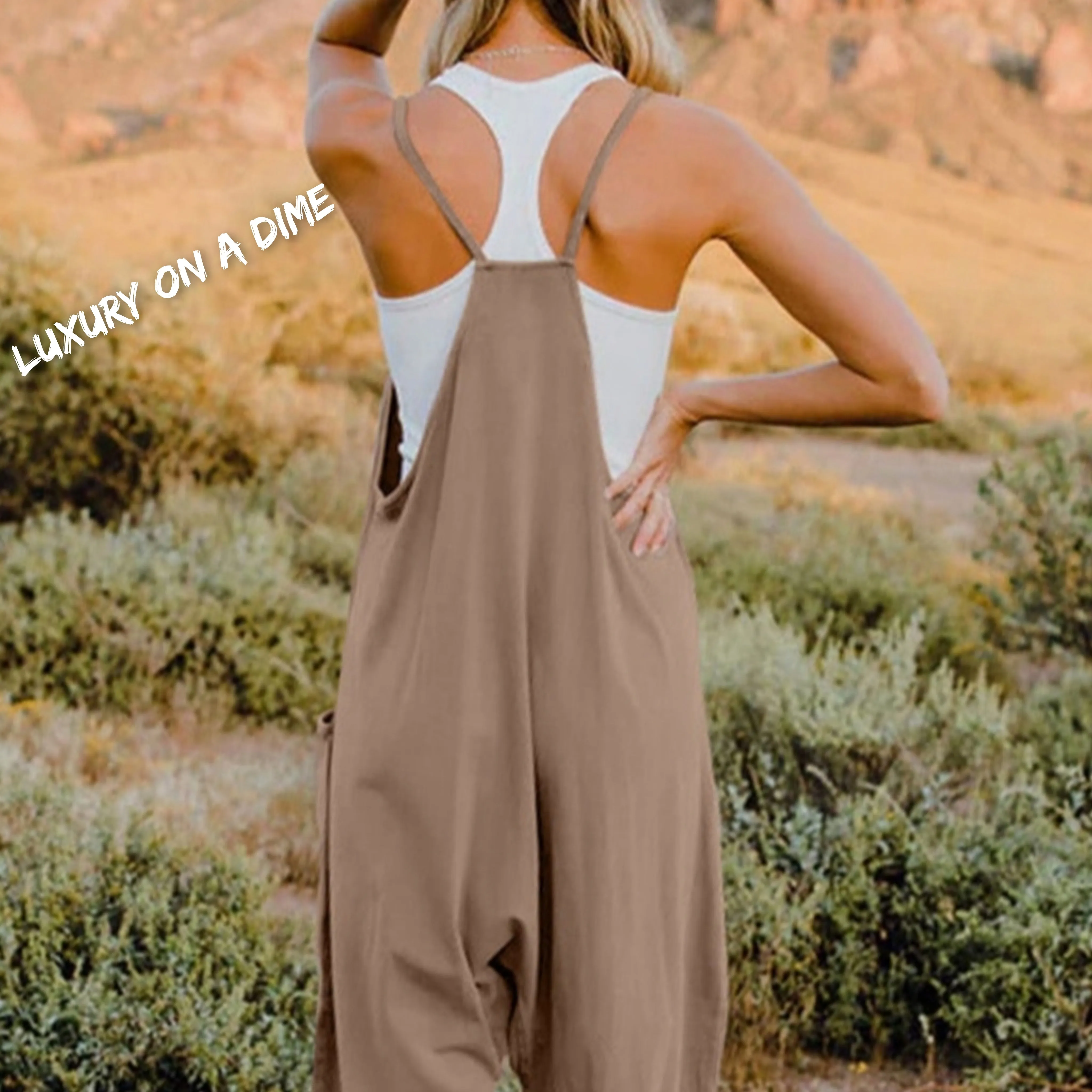Oversized Hippie V-Neck Sleeveless Pant Pocket Jumpsuit