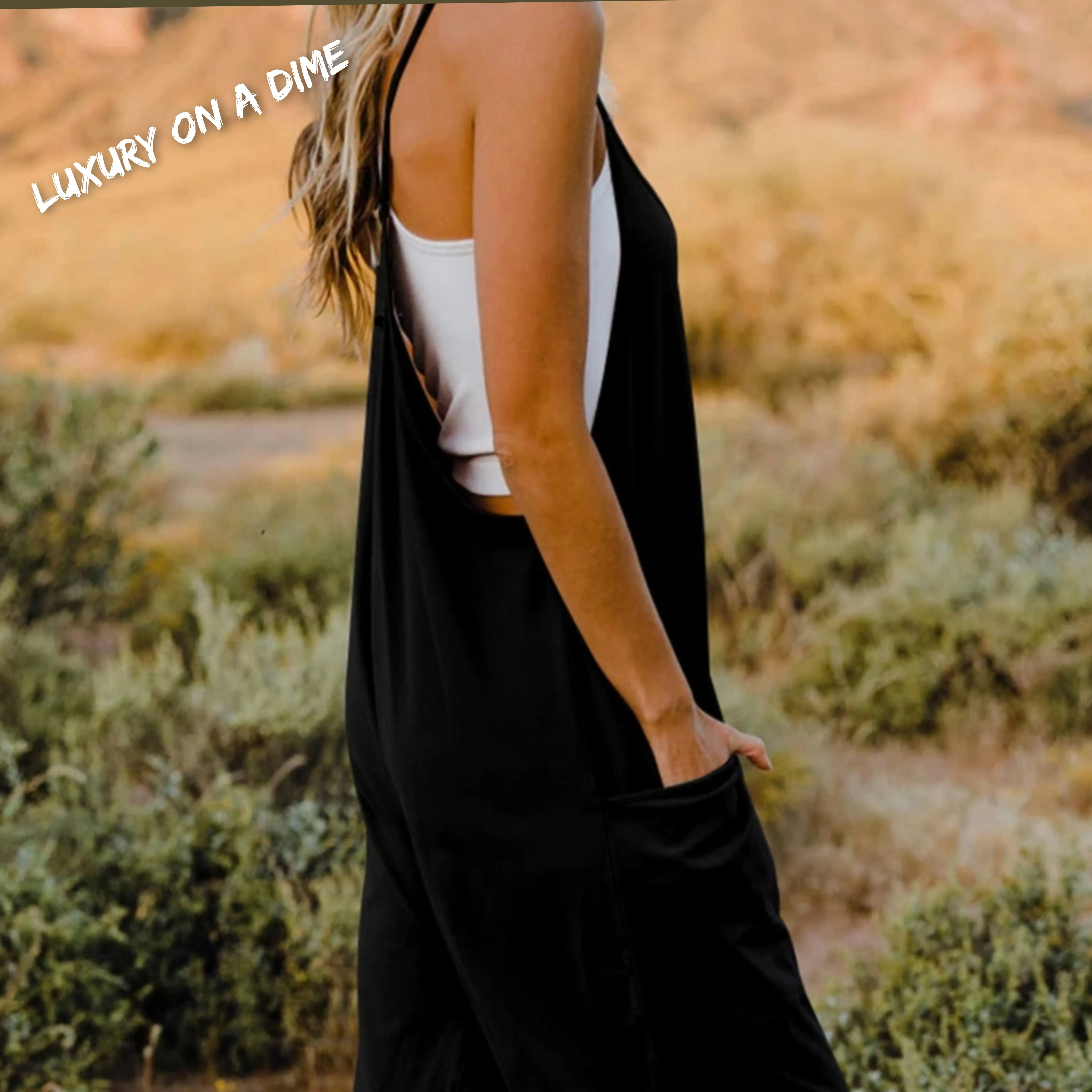Oversized Hippie V-Neck Sleeveless Pant Pocket Jumpsuit