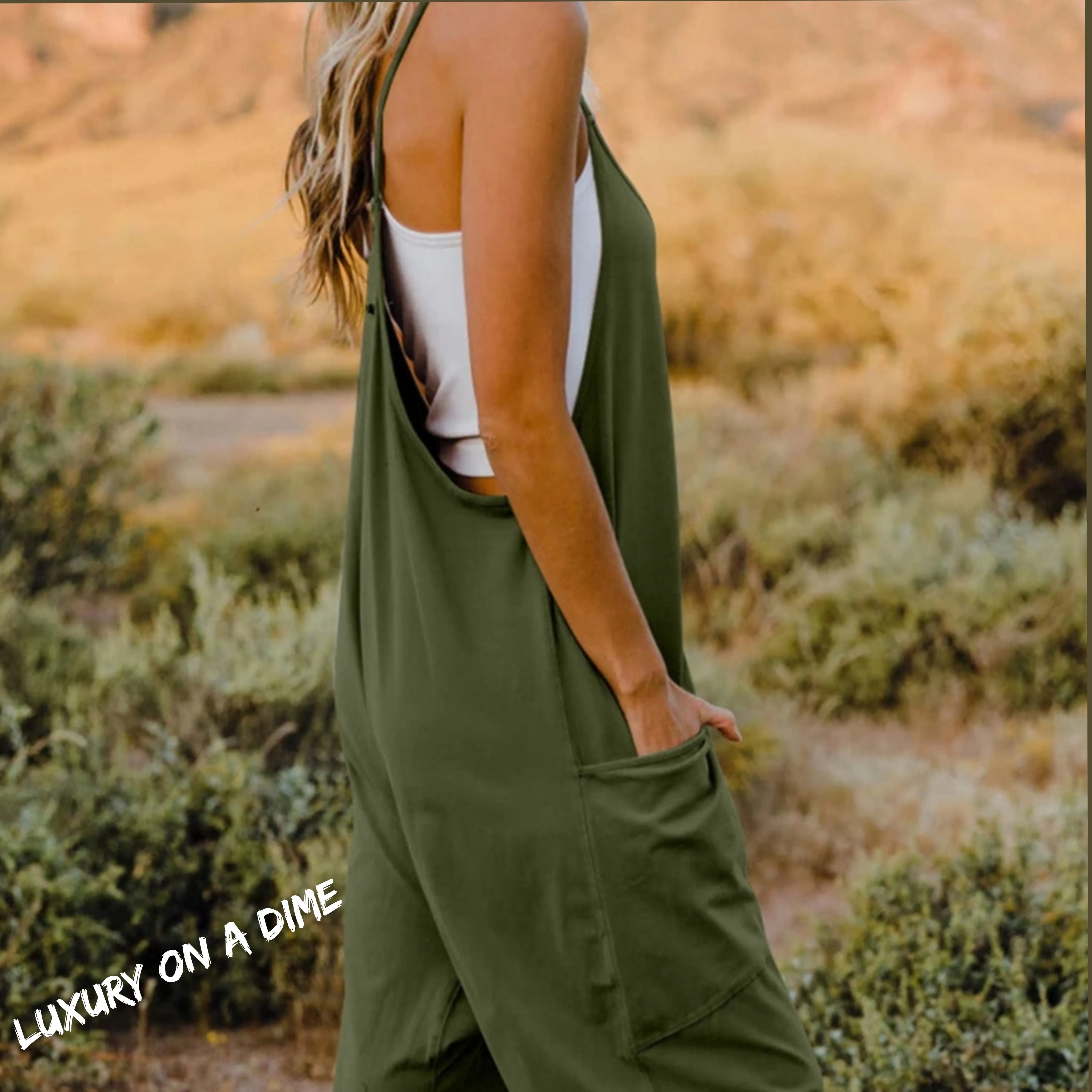 Oversized Hippie V-Neck Sleeveless Pant Pocket Jumpsuit