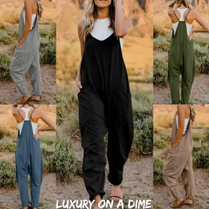 Oversized Hippie V-Neck Sleeveless Pant Pocket Jumpsuit