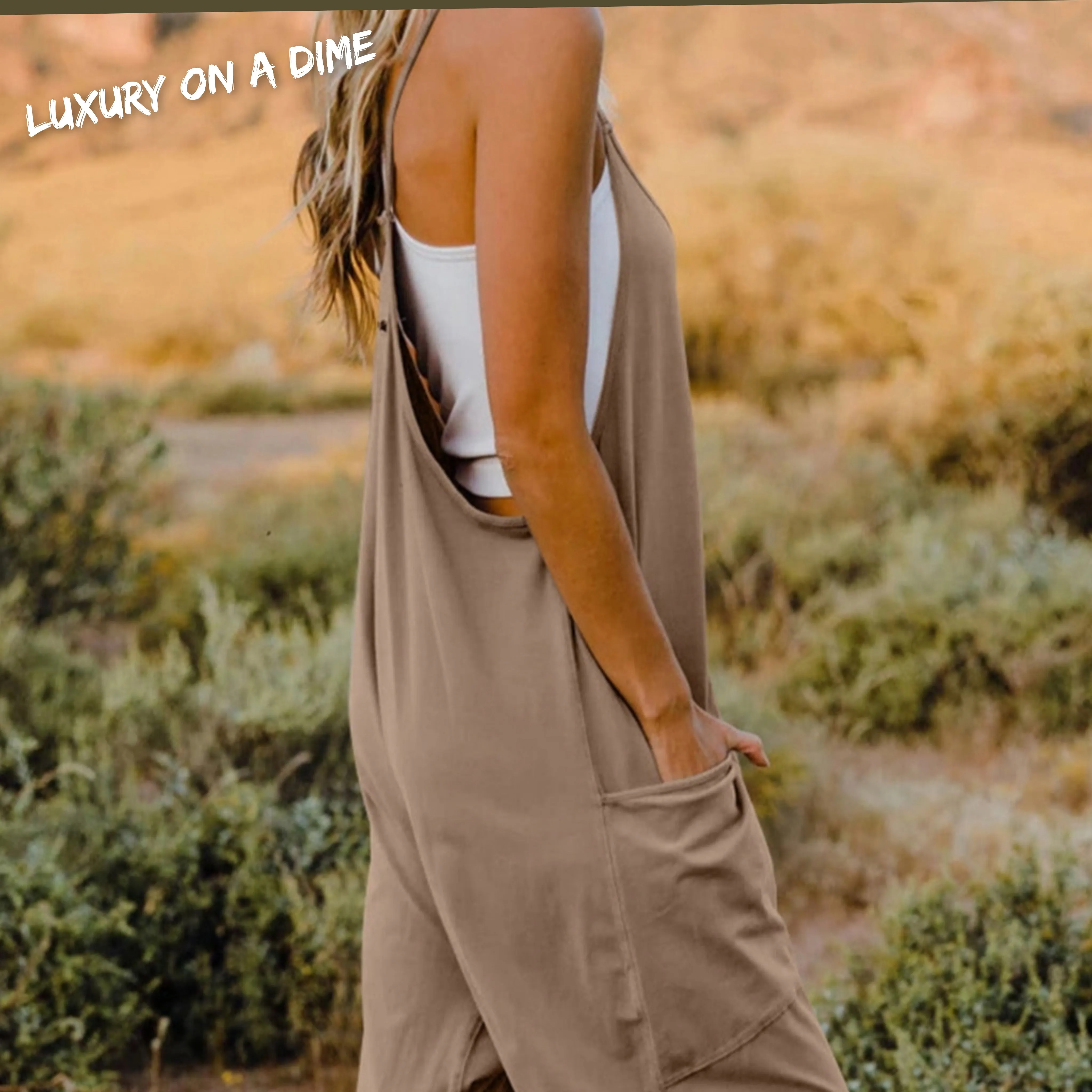 Oversized Hippie V-Neck Sleeveless Pant Pocket Jumpsuit
