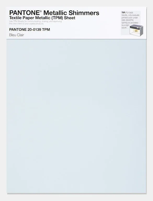 Pantone Metallic Shimmers Textile Paper Metallic Sheet 20-0139 Bleu Clair