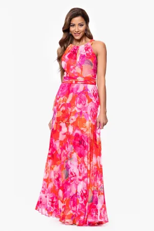 Petite "Amina" Chiffon Print Floor Length Dress