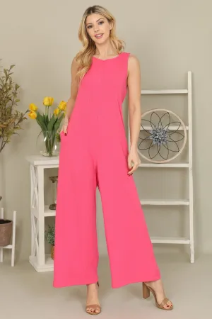 Pink Wide Leg Micro Ribbed Knit Jumpsuit