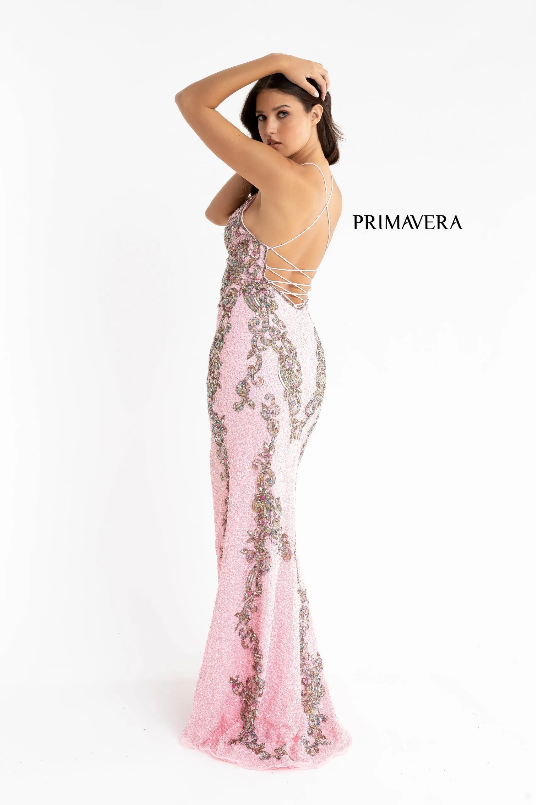 Primavera Couture 3211 Size 14 Peacock Sequin Prom Dress Pageant Gown Evening Formal Wear Side Slit