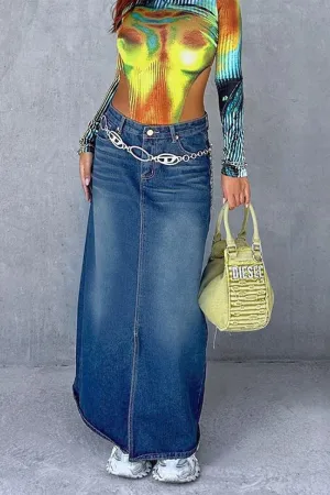 QB841 Pencil Denim Maxi Skirt