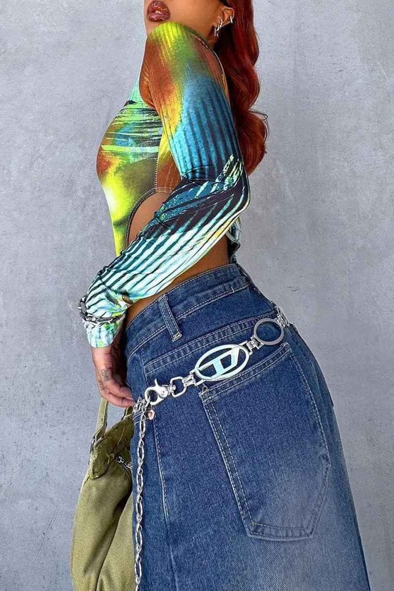 QB841 Pencil Denim Maxi Skirt
