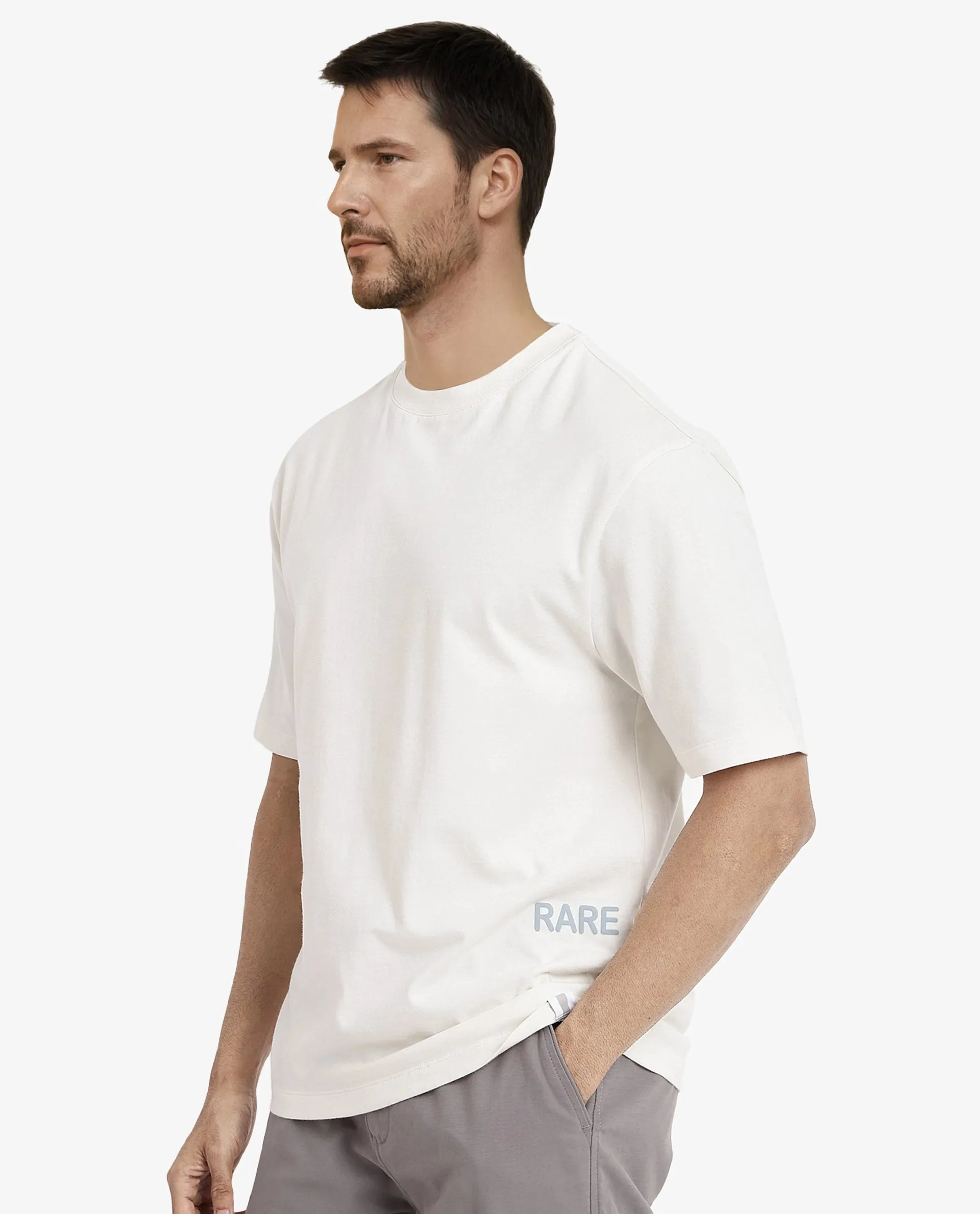 Rare Rabbit Men Nobs Off White Short Sleeve Crew Neck Oversized Fit Graphic Print T-Shirt