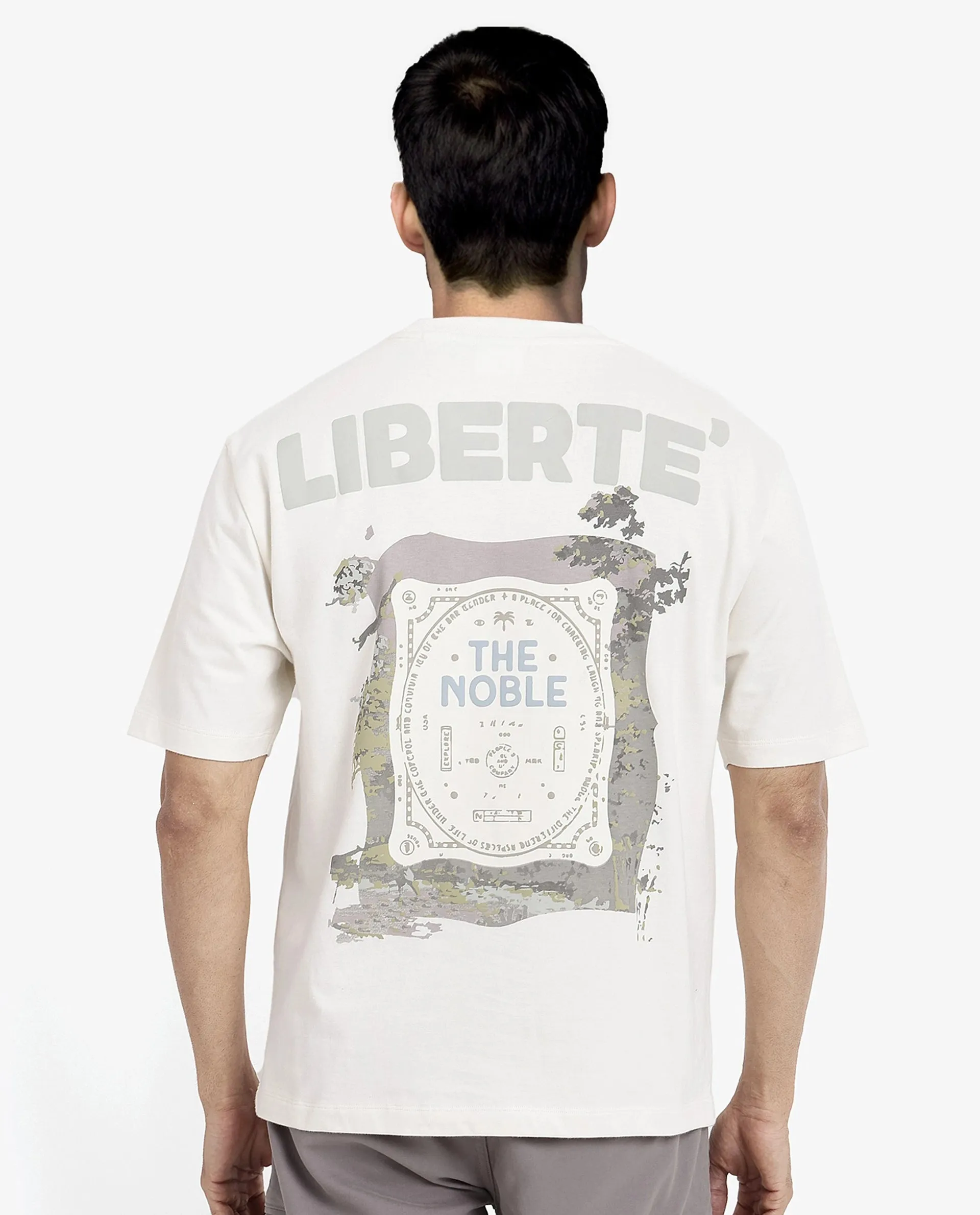 Rare Rabbit Men Nobs Off White Short Sleeve Crew Neck Oversized Fit Graphic Print T-Shirt