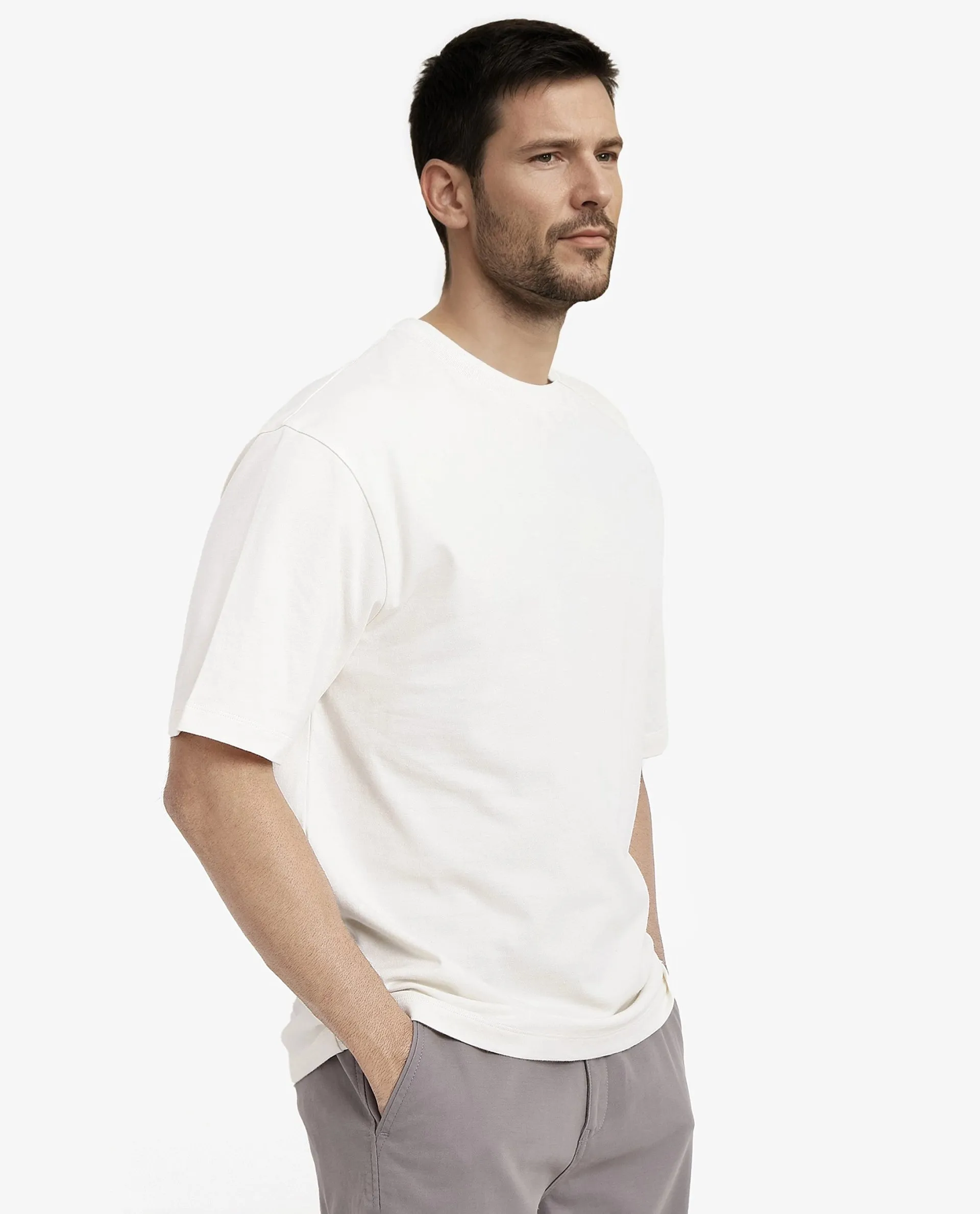 Rare Rabbit Men Nobs Off White Short Sleeve Crew Neck Oversized Fit Graphic Print T-Shirt