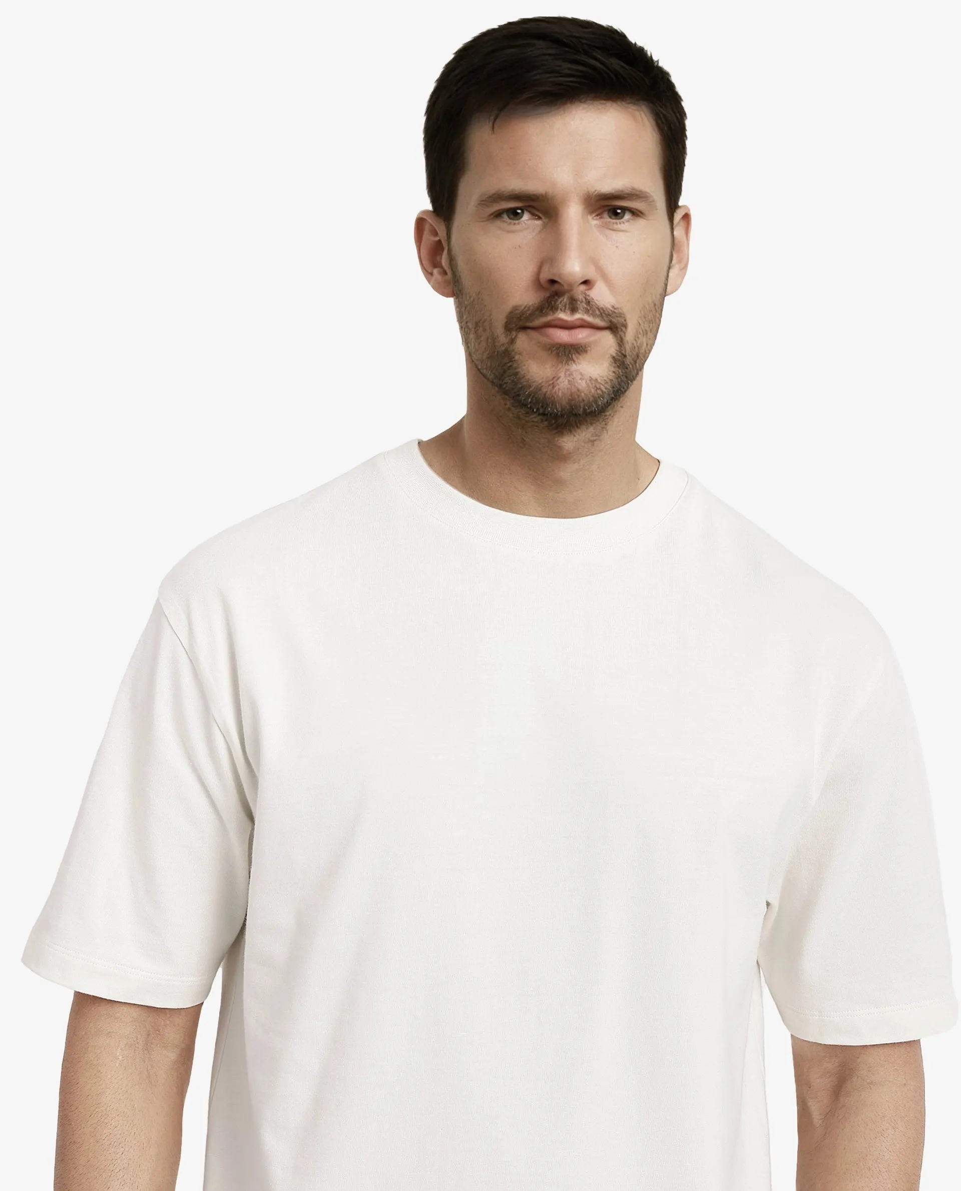 Rare Rabbit Men Nobs Off White Short Sleeve Crew Neck Oversized Fit Graphic Print T-Shirt