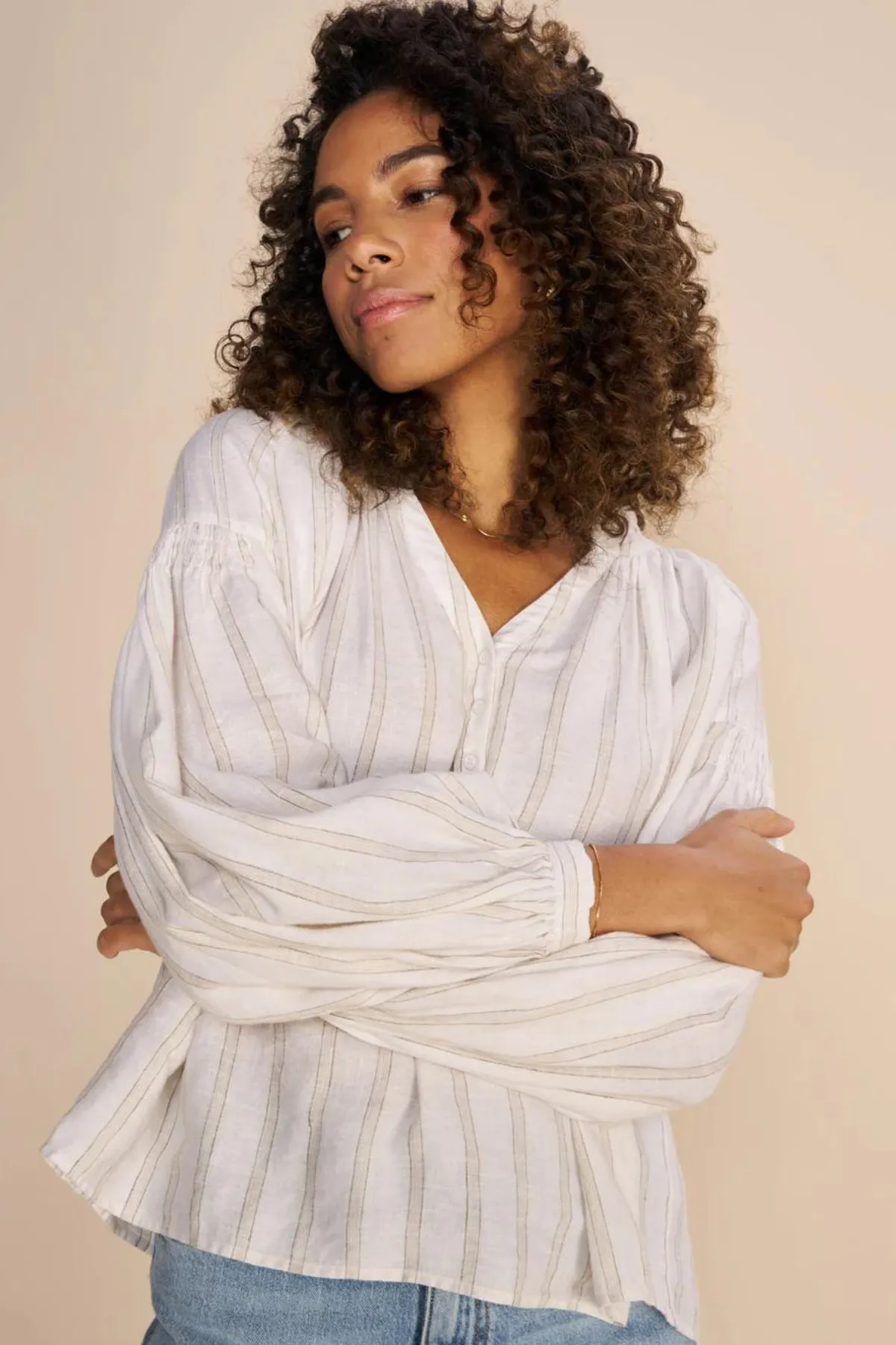 SAFI STRIPED LINEN SHIRT ECRU