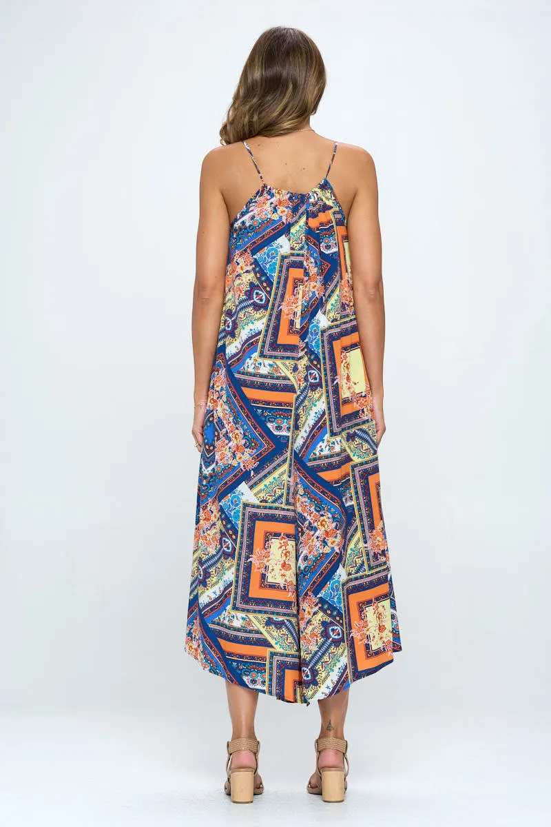 Scarf Print Seeveless Print Jumpsuit