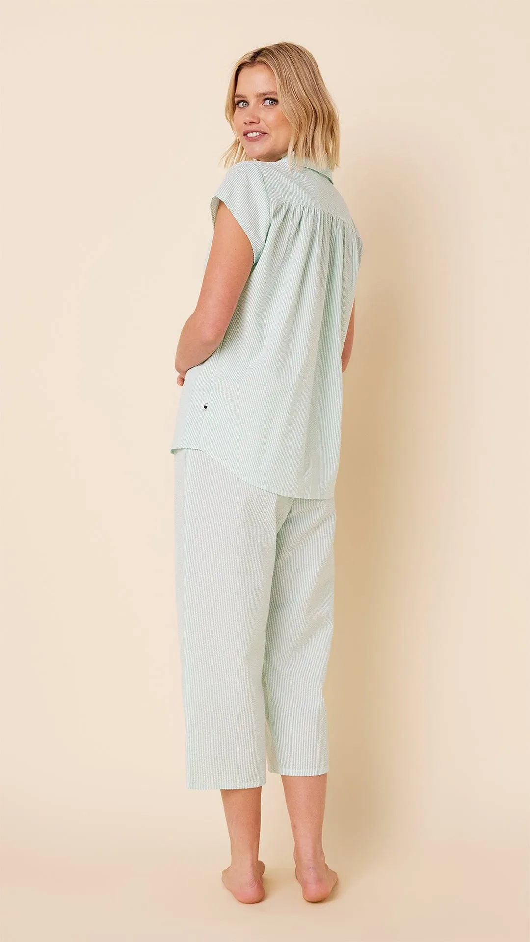 Seersucker Stripe Capri - Mint