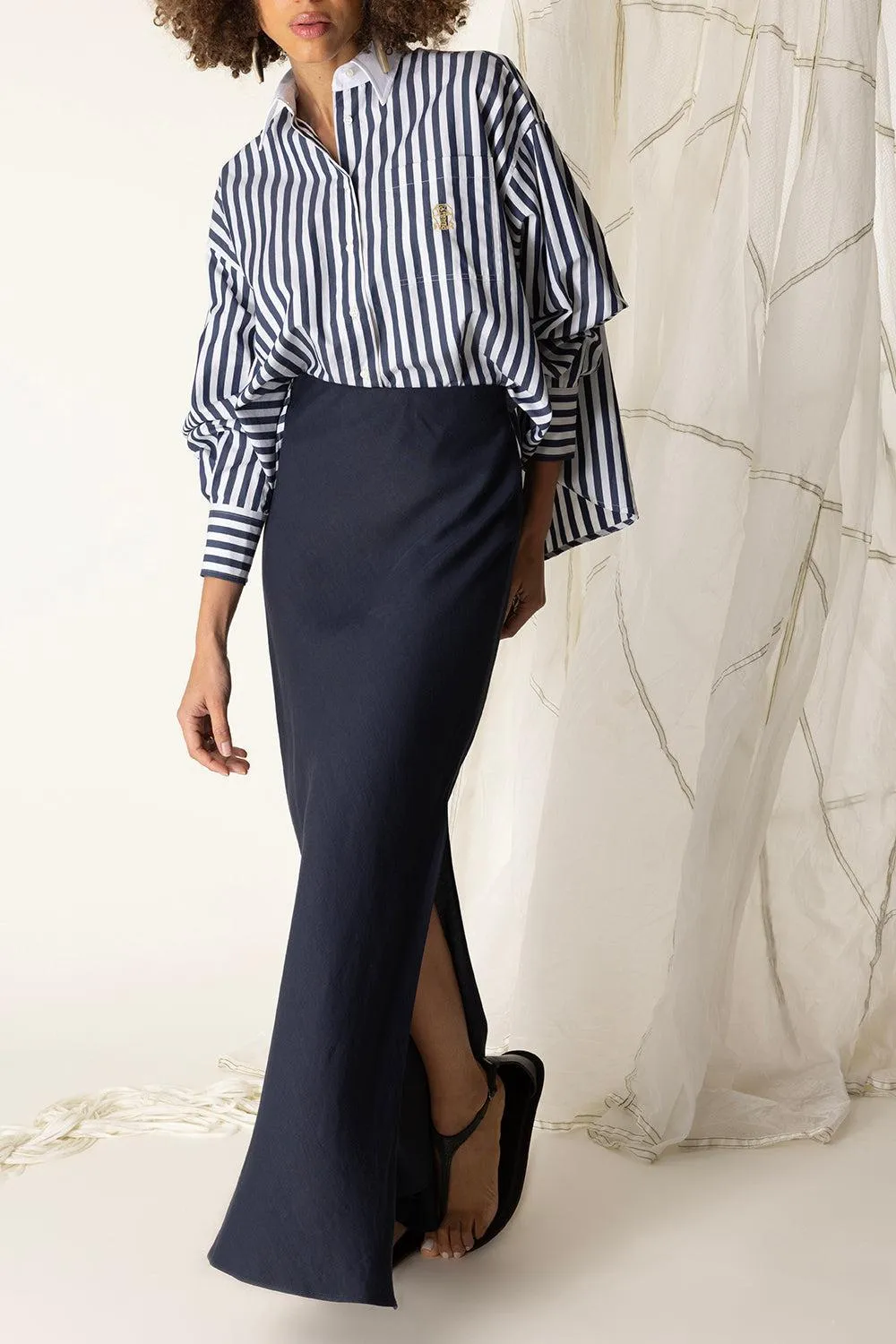 Striped Logo Shirt - White Blue