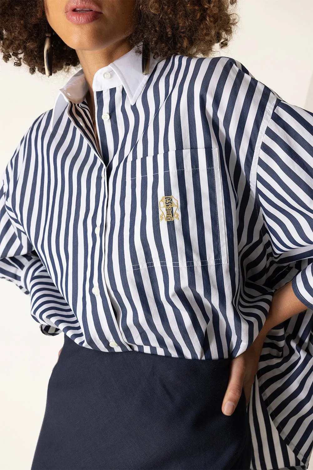 Striped Logo Shirt - White Blue