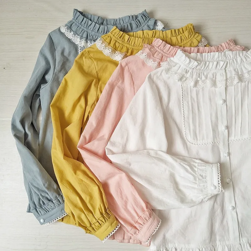 Sweet Ruffled Cotton Shirt Lolita Blouse Top
