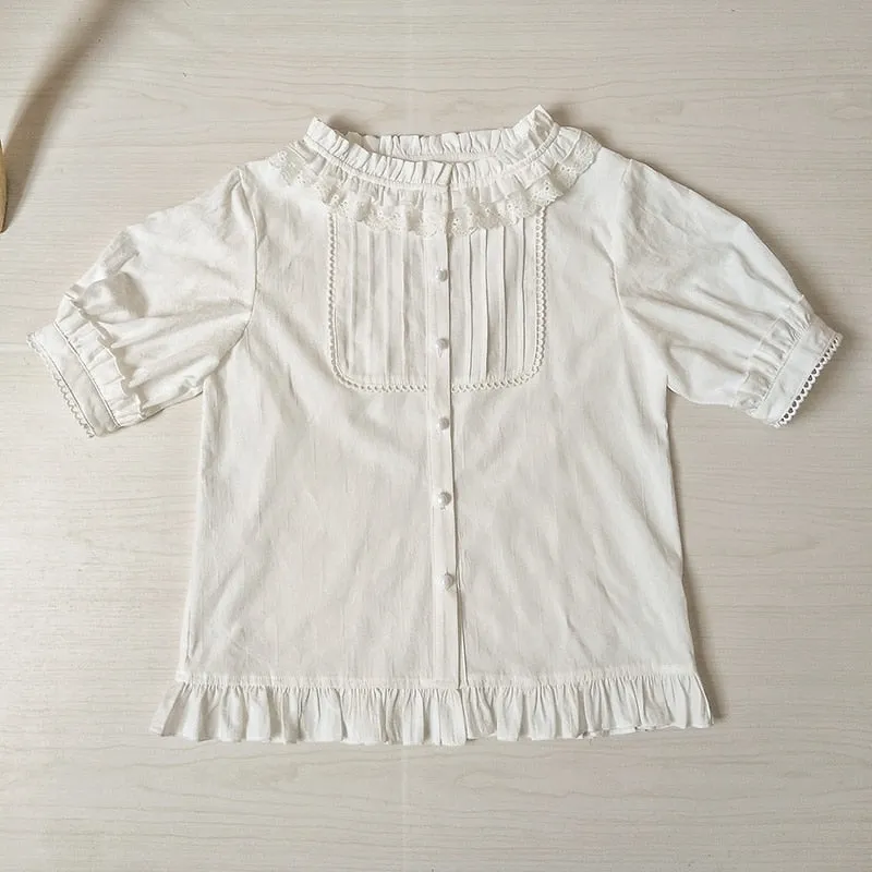 Sweet Ruffled Cotton Shirt Lolita Blouse Top