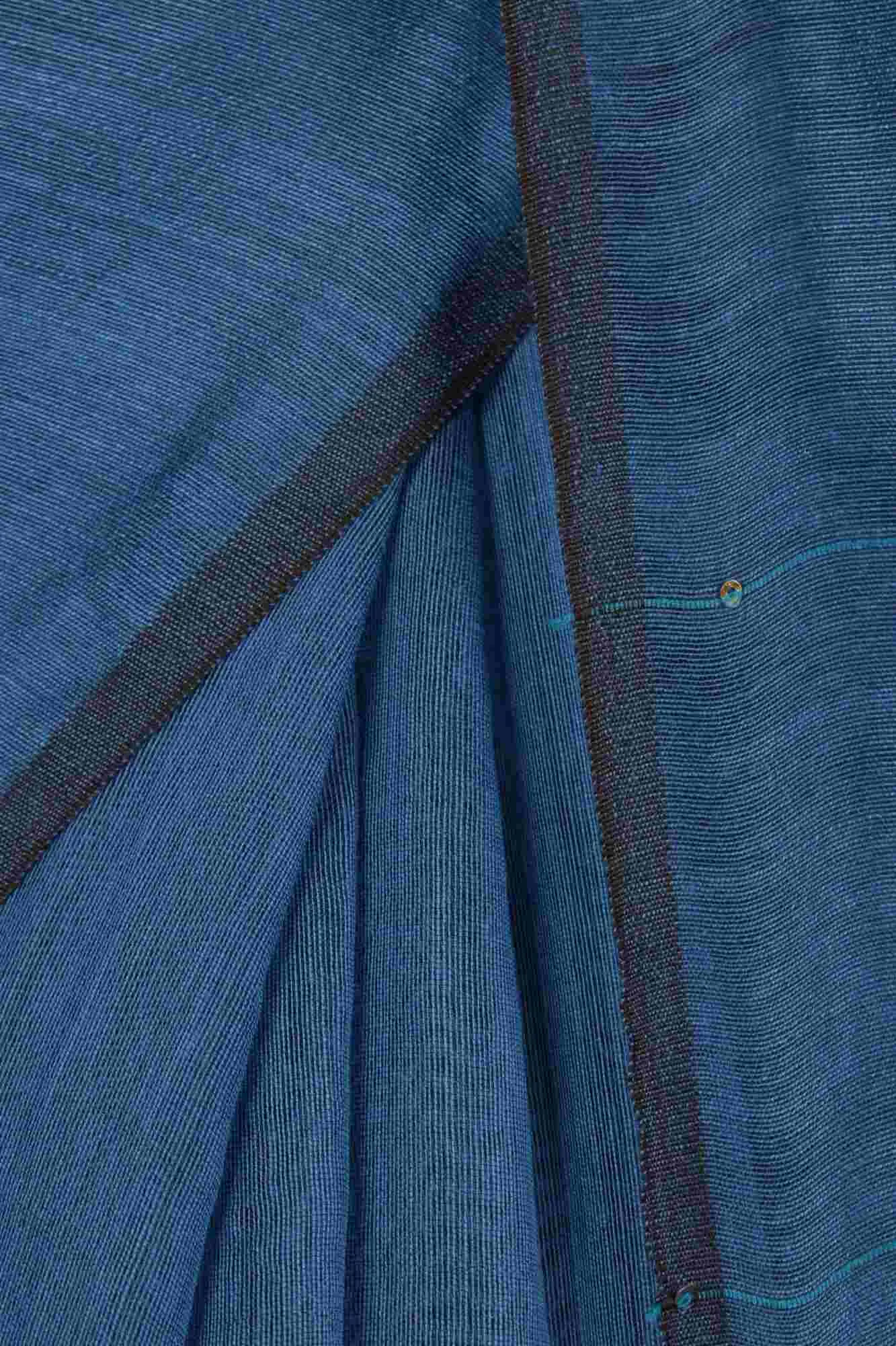 Teal Blue Cotton Silk Pure Handloom Saree With Sequin Block Work and Zari wrap in 1 minute saree