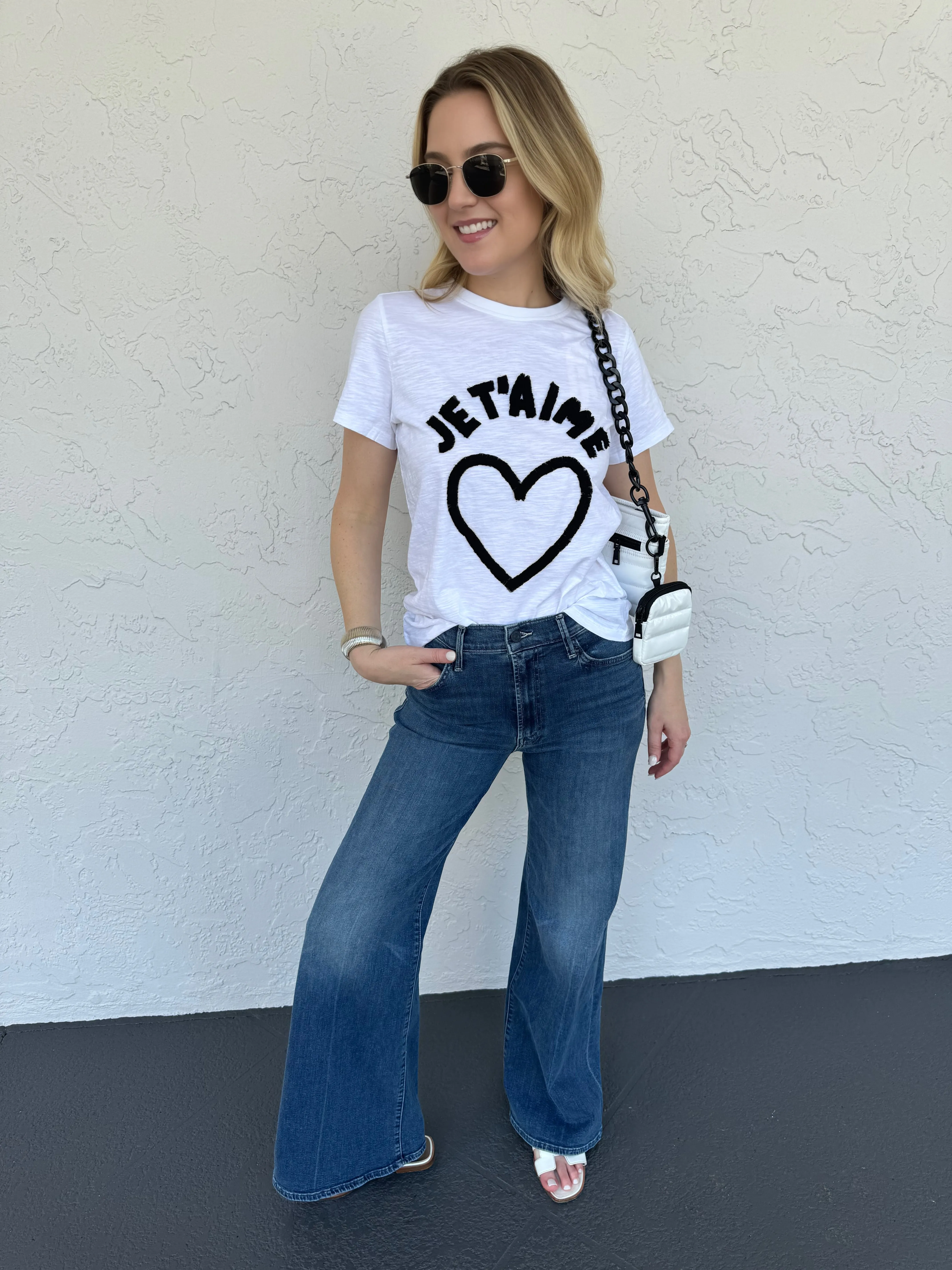 Textured Je T'Aime Heart Tee - White/Black