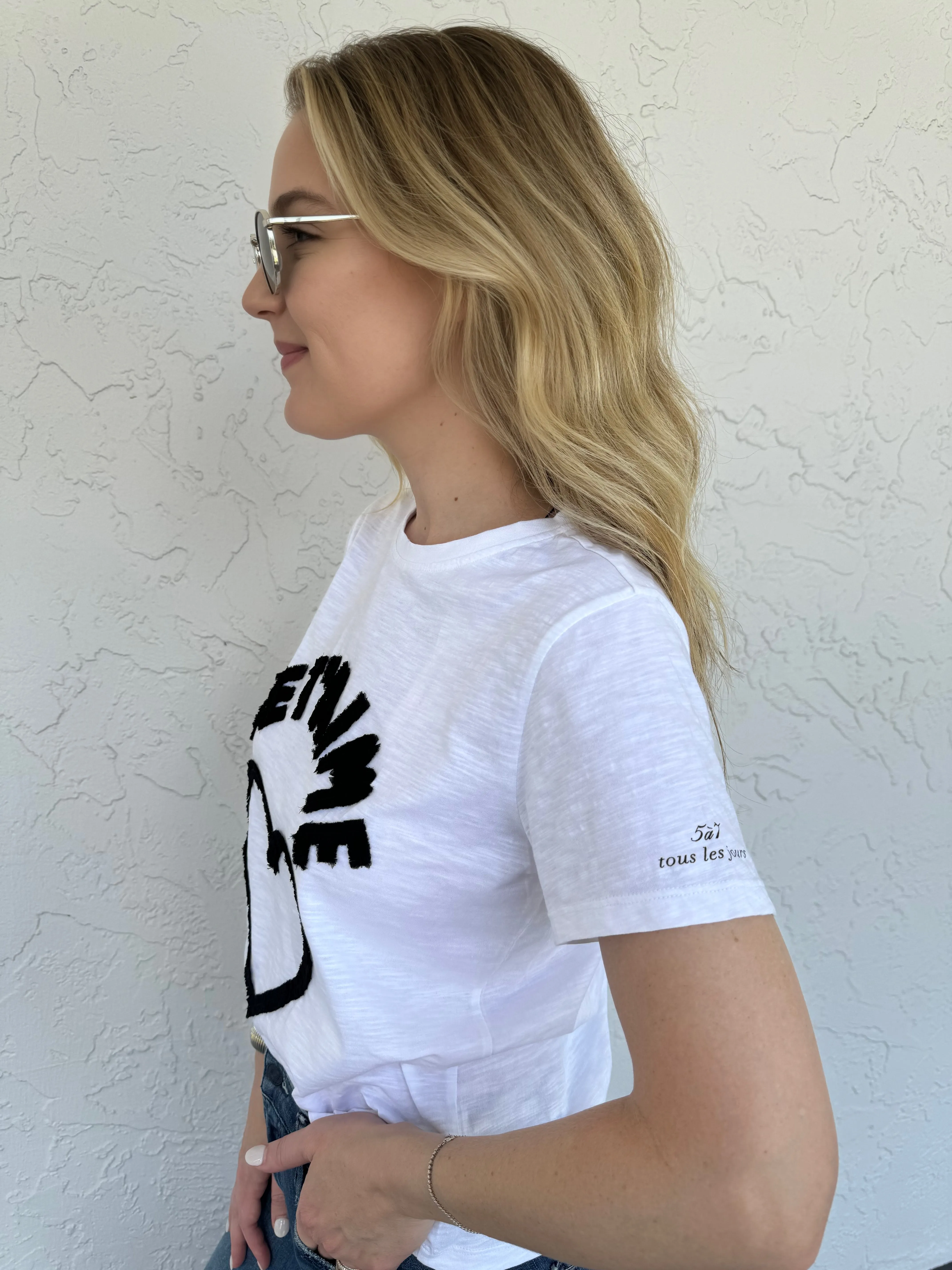 Textured Je T'Aime Heart Tee - White/Black