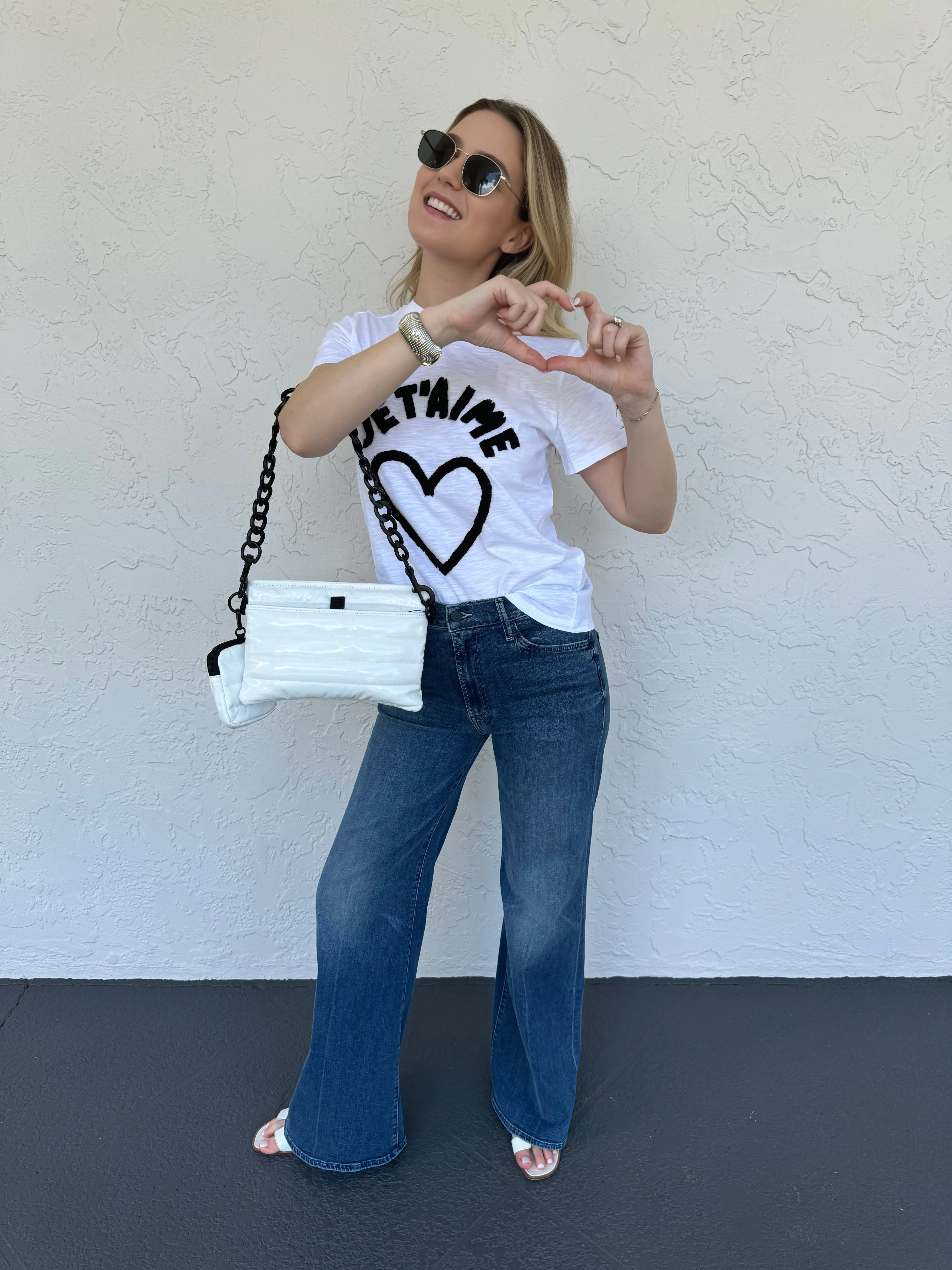 Textured Je T'Aime Heart Tee - White/Black
