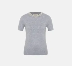 Theo - Jewel Neck Sweater Tee in Heather Grey