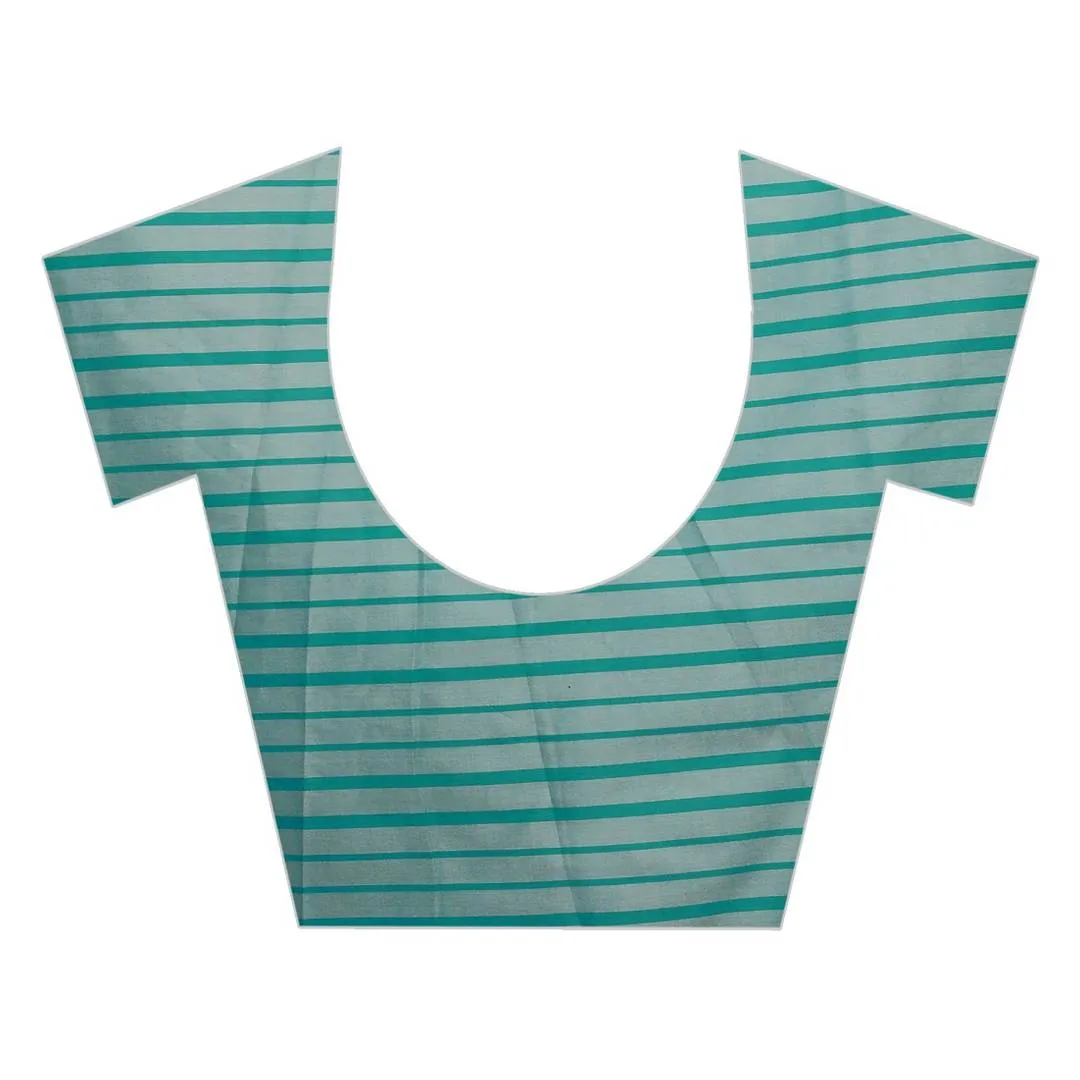 Turquoise Striped Cotton Silk Saree With Blouse Piece