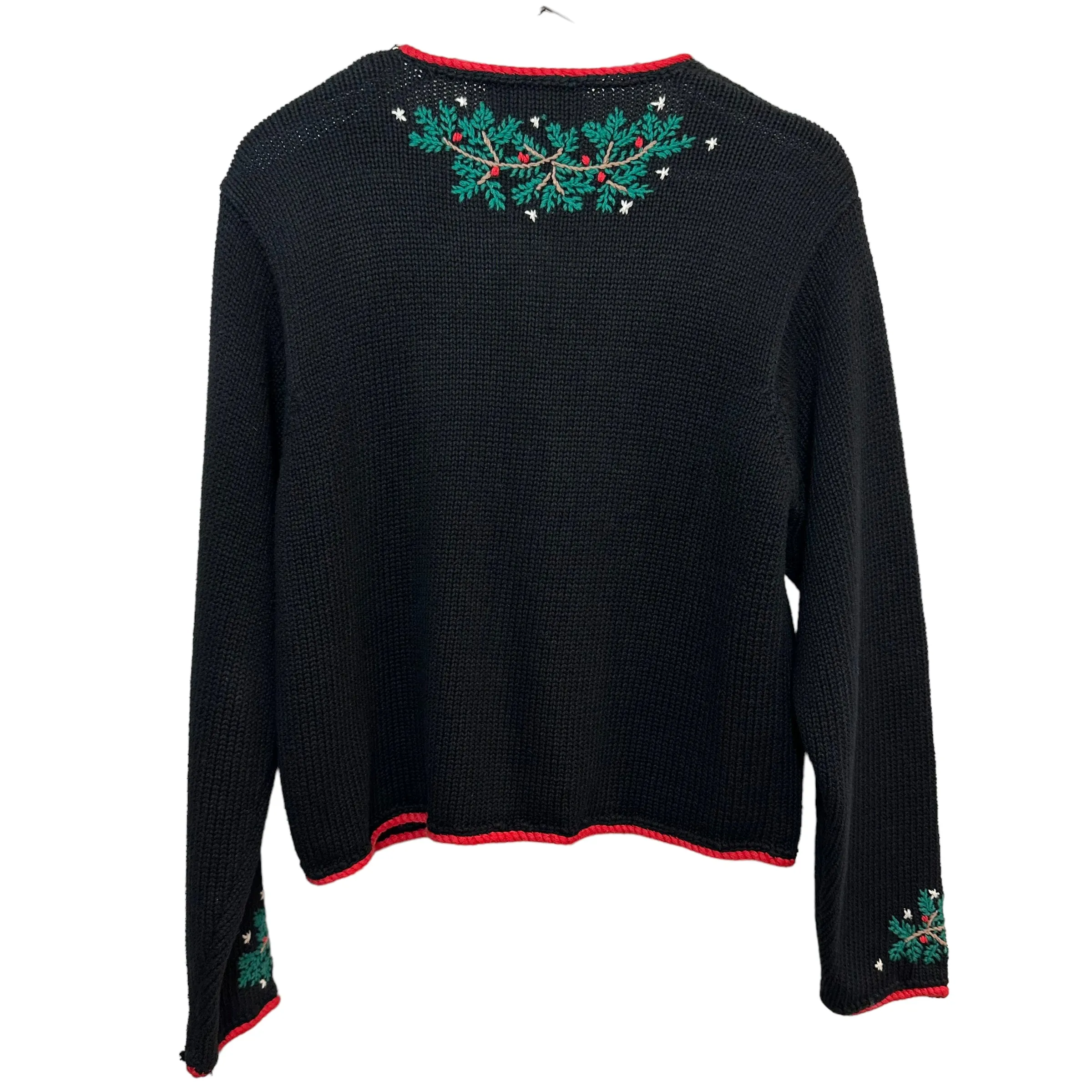 Vintage 90s Orvis Christmas Cardigan Sweater Cardinal and Holly Chunky Knit Medium