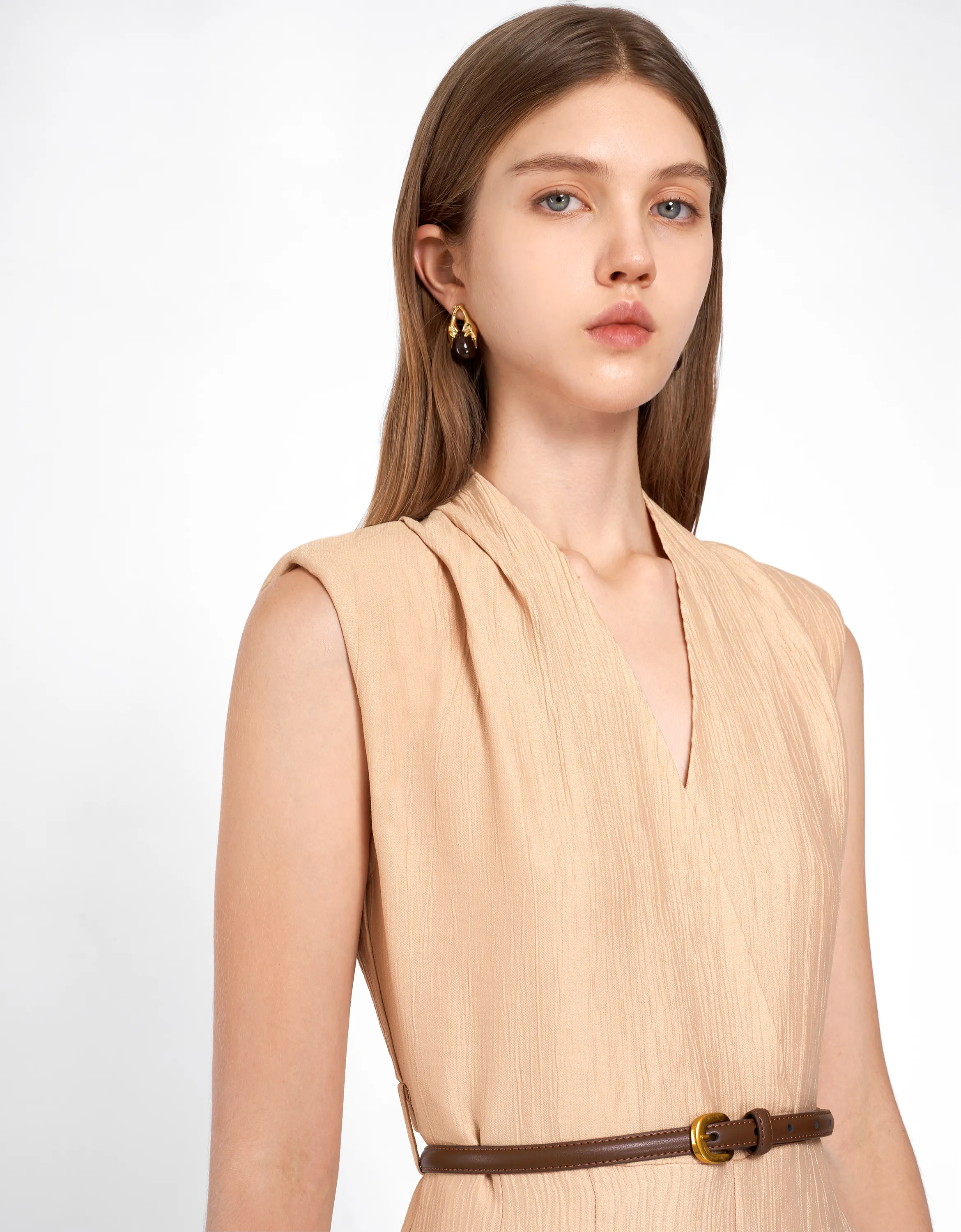 Wide Leg Textured Belted Jumpsuit