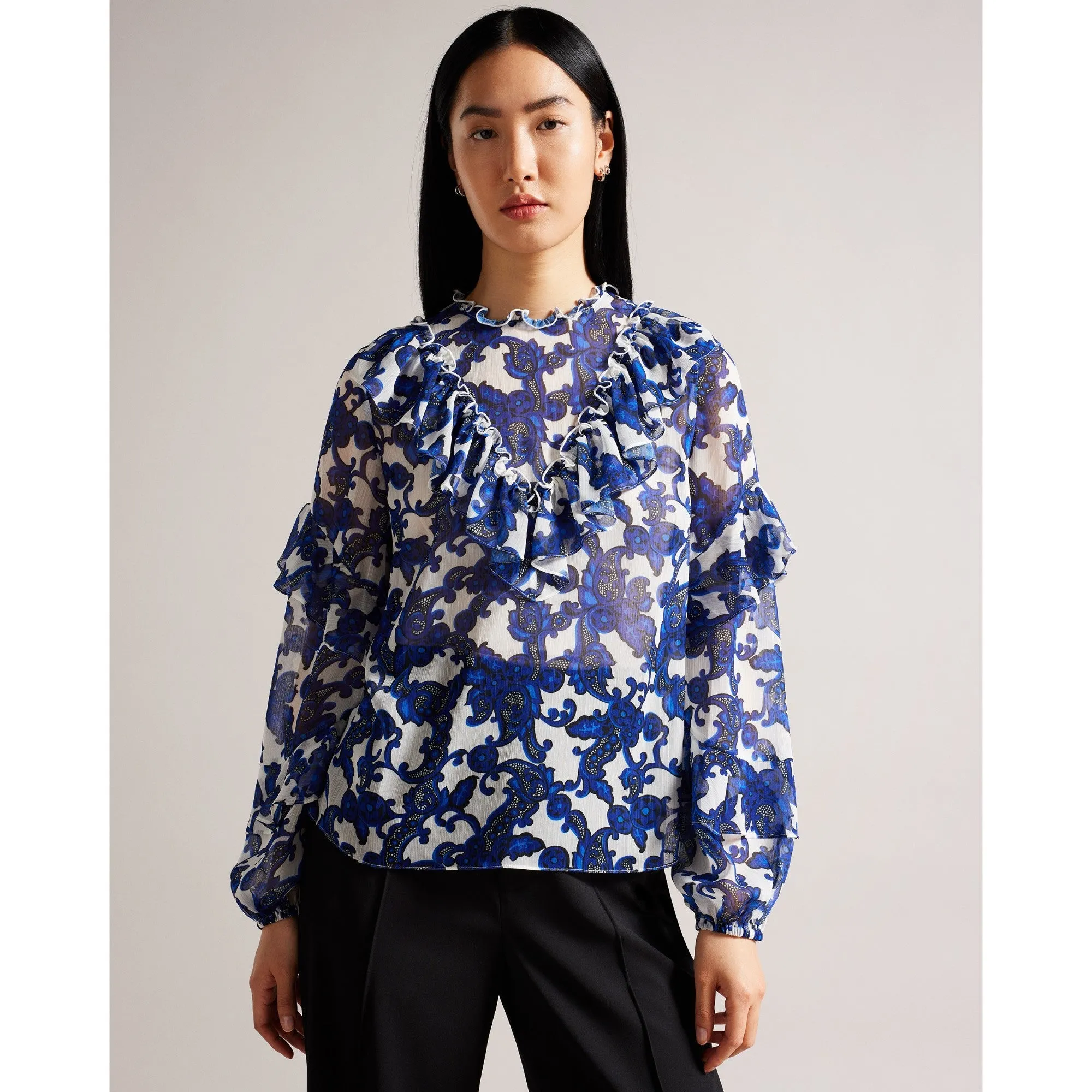 Women Wmb-Idina-Baroque Floral Printed Blouse - White