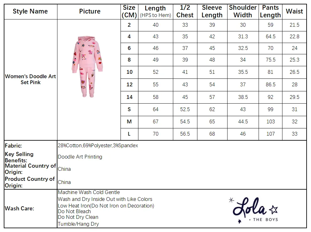 Women's Doodle Art Set Pink